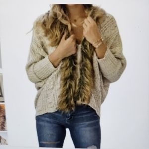 Open Knit Cardigan with faux fur
